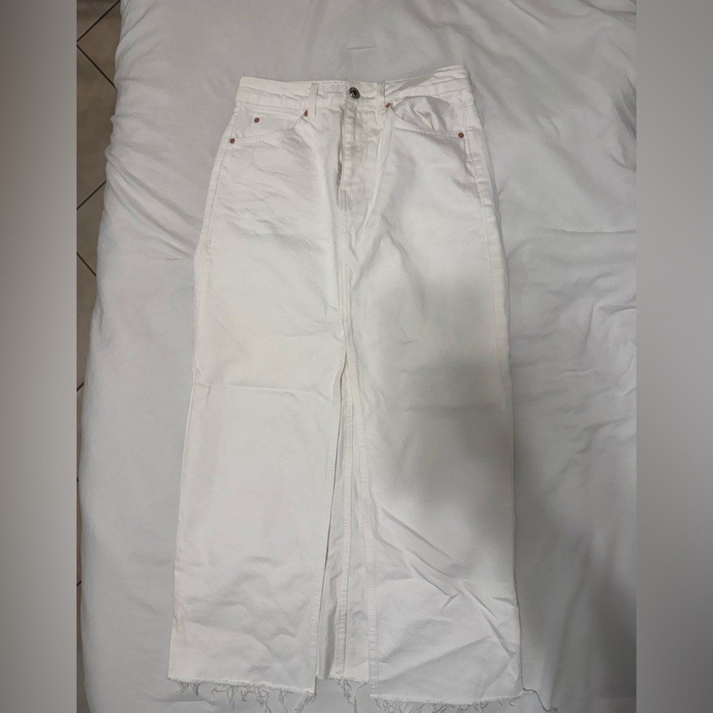 Stradivarius Cream Denim Maxi Skirt